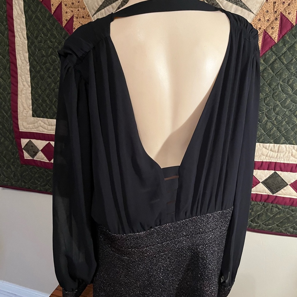 Nordstrom City Chic Black and silver layered Peplum Glitter Blouse, XL - Picture 14 of 14